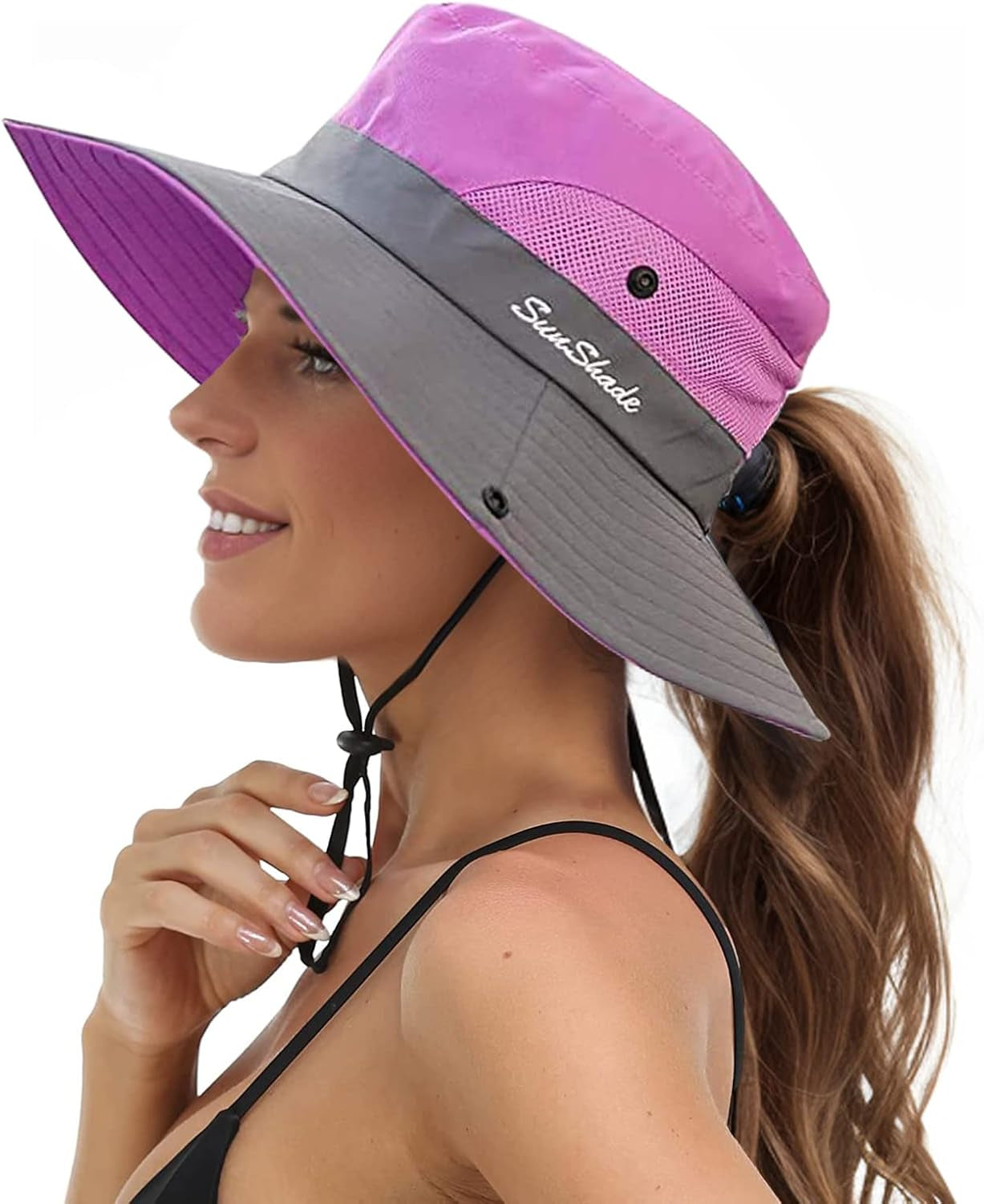 Sun Hats for Women Beach Hat Ponytail Hat Womens Sun Hat with UV Protection Wide Brim