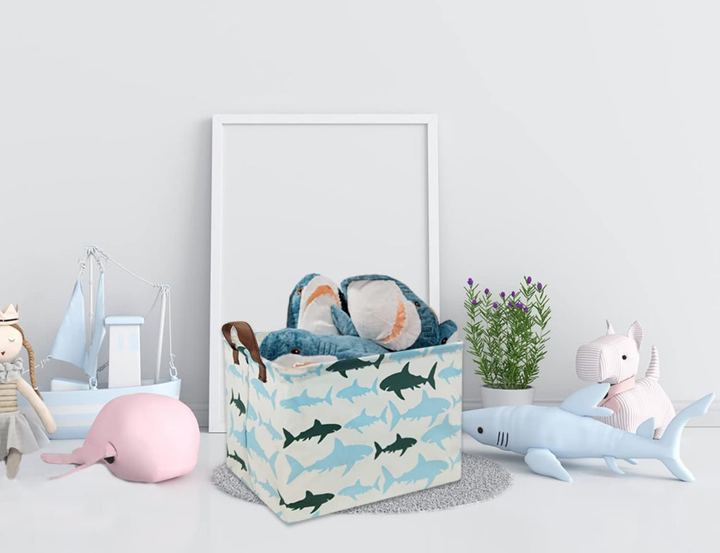 Baby Kids Storage Basket Shark Gift Basket Empty Boys Toy Storage Bin Organizer Box Rectangular Room Decor for Home,Books(Blue Shark)