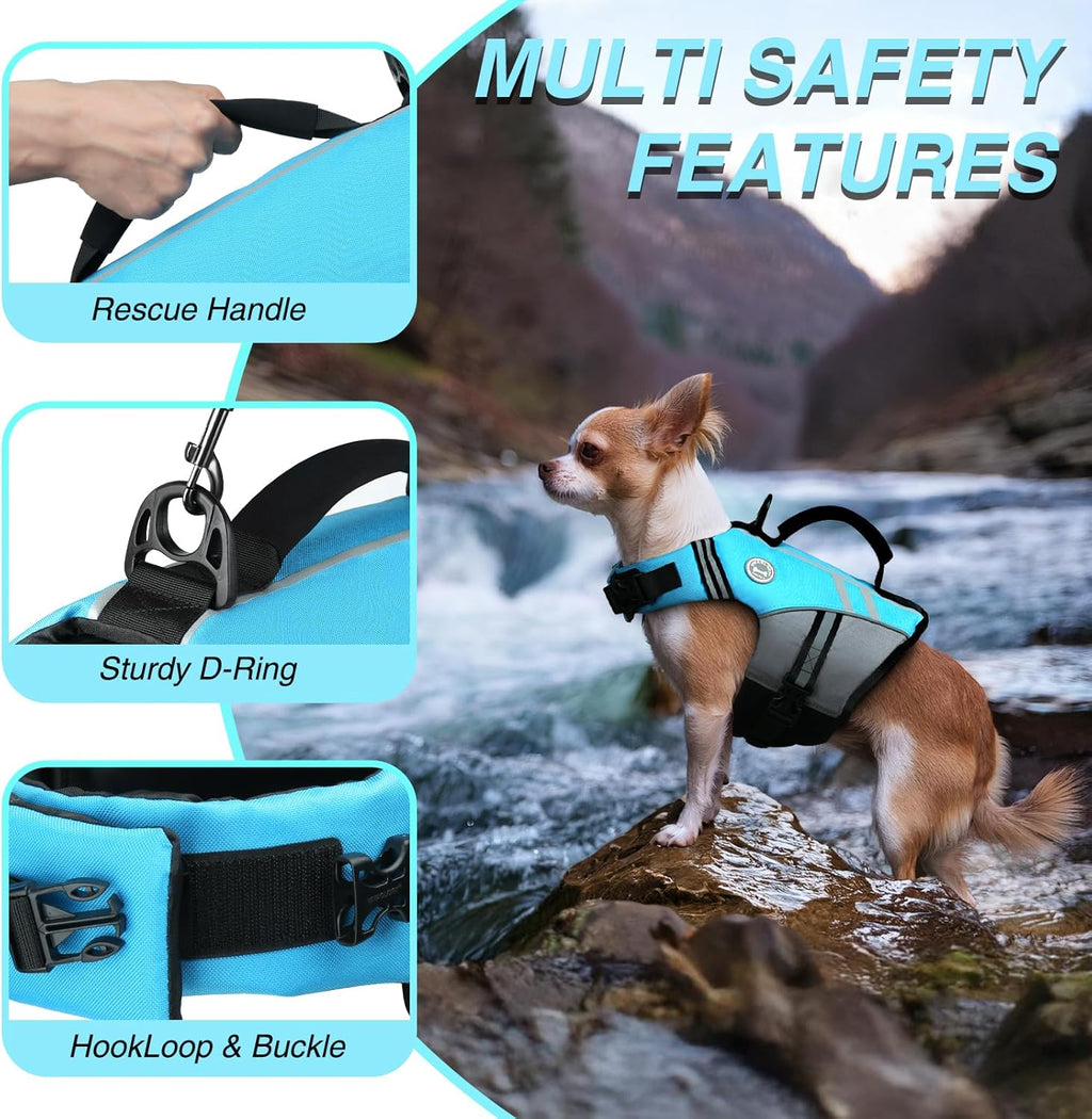 Sports Style Dog Life Vest, Dog Life Jacket for Swimming & Boating, Ripstop & Buoyancy for Puppy Doggy, Lifejacket with Handle, XS, Blue