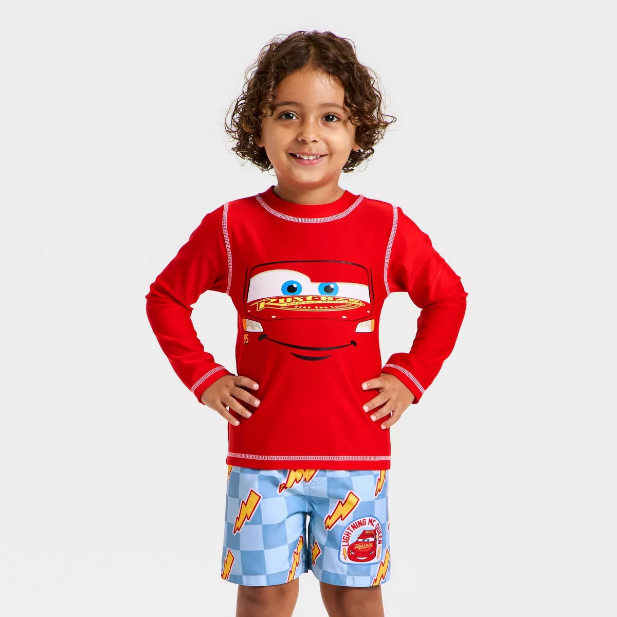 Toddler Boys' Cars Lightning Mcqueen Long Sleeve Rash Guard Set - Red