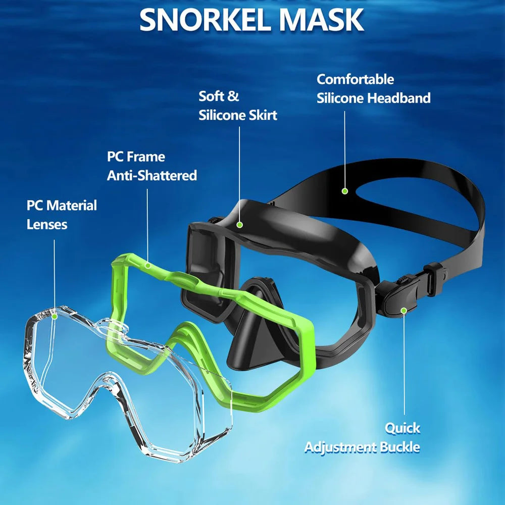 Kids Snorkel Mask 3 Windows Panoramic Wide View HD Three-Lens Adjustable Scuba Snorkeling Swimming Diving for Youth and Child