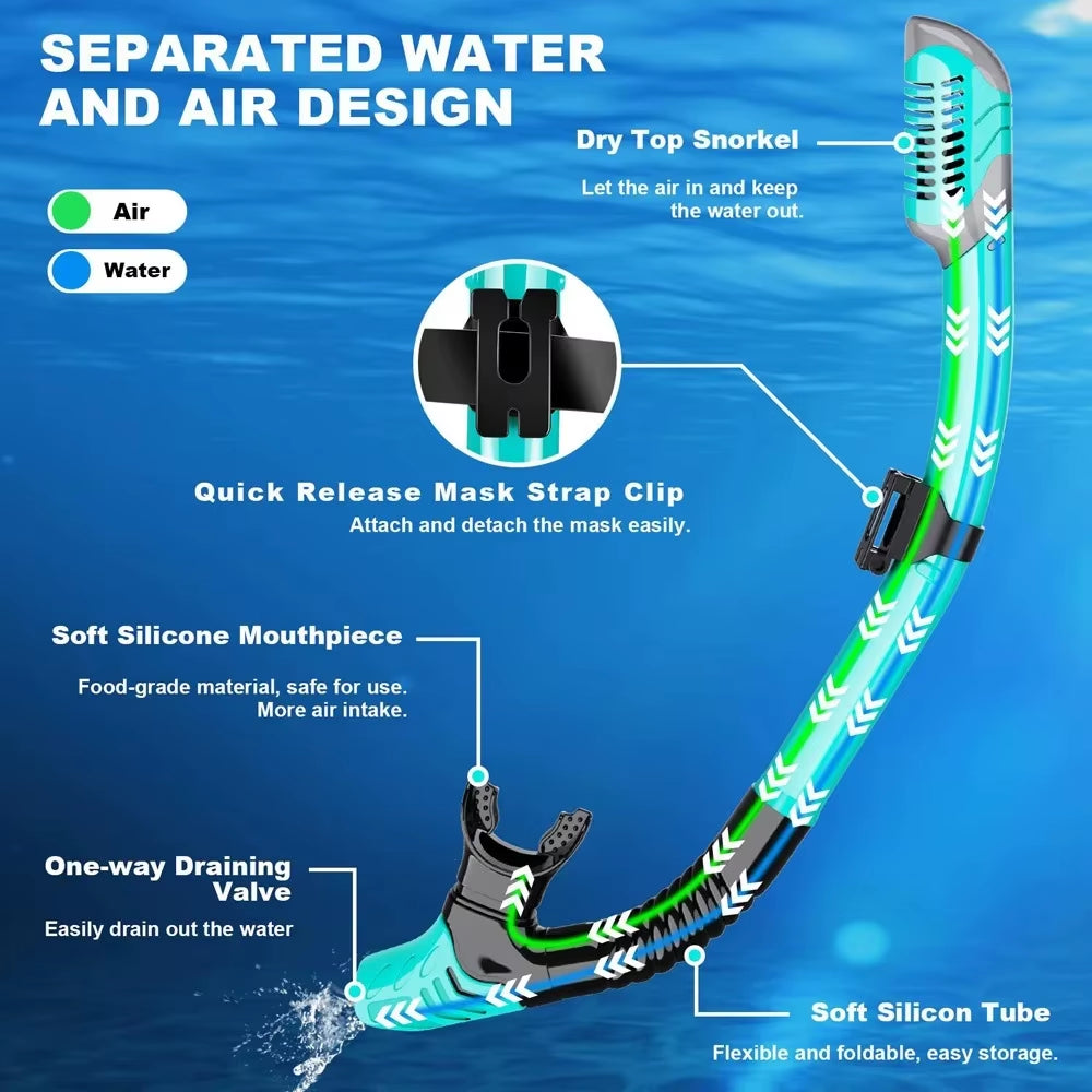 XIAOTREE Dry Snorkel Tube Easy Breath Scuba Diving Splash Guard Top Valve Swimming Underwater Equipment for Adults Kids Youth