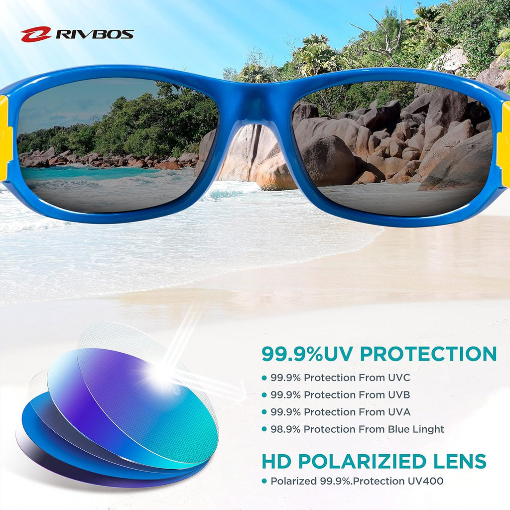 Kids Sunglasses Polarized UV Protection Flexible Rubber Glasses Shades with Strap for Boys Girls RBK037