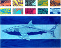 Shark Beach Towel – Blue with a Tropical Design, Extra Large, XL (34”X 63”) Cool Hawaiian, Navy Beach Towel with Light Blue Stripe, Made from 100% Cotton