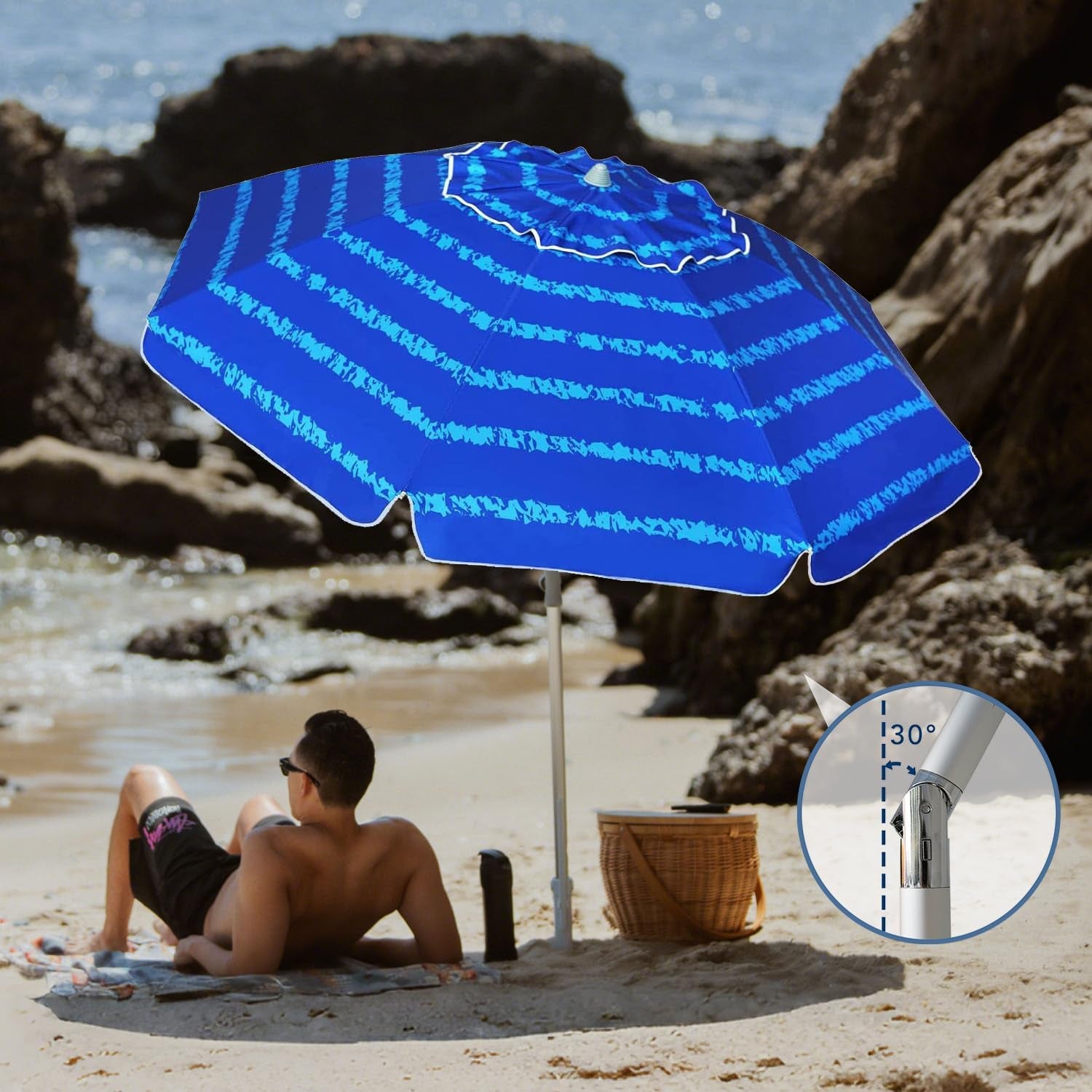 7 Foot Heavy Duty HIGH Wind Beach Umbrella with Sand Anchor Vent Tilt Portable Sun Shelter, UV 50+ Sun Protection Outdoor Sunshade Umbrellas Carry Bag for Patio Garden Pool Backyard Multicolor