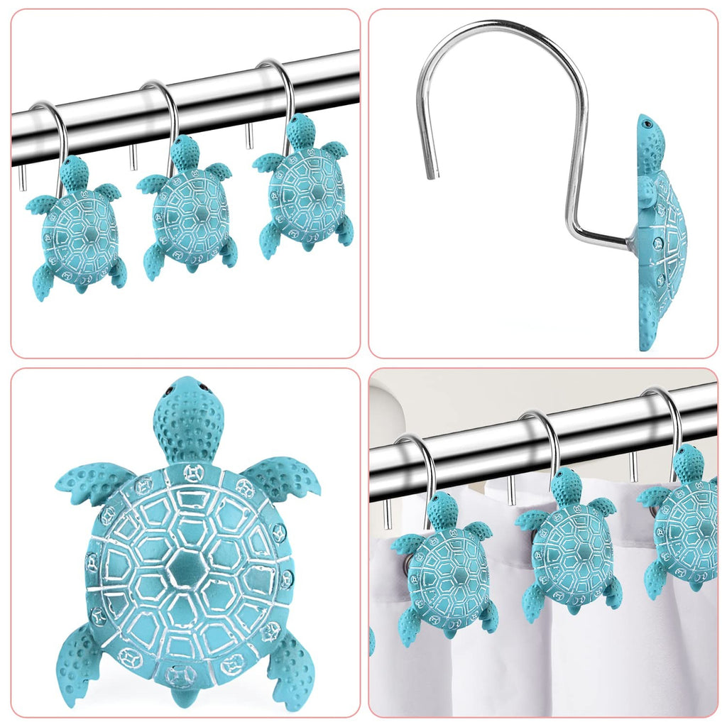 Sea Turtles Shower Curtain Hooks Rings for Bathroom, Metal Shower Curtain Hanger