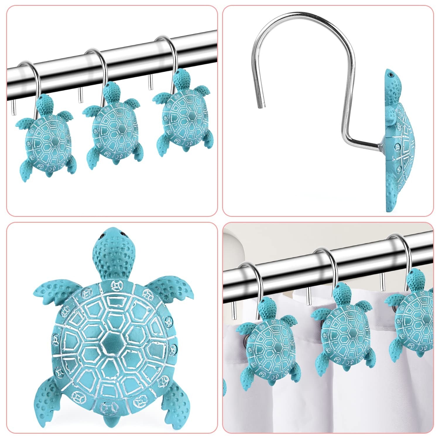 Sea Turtles Shower Curtain Hooks Rings for Bathroom, Metal Shower Curtain Hanger