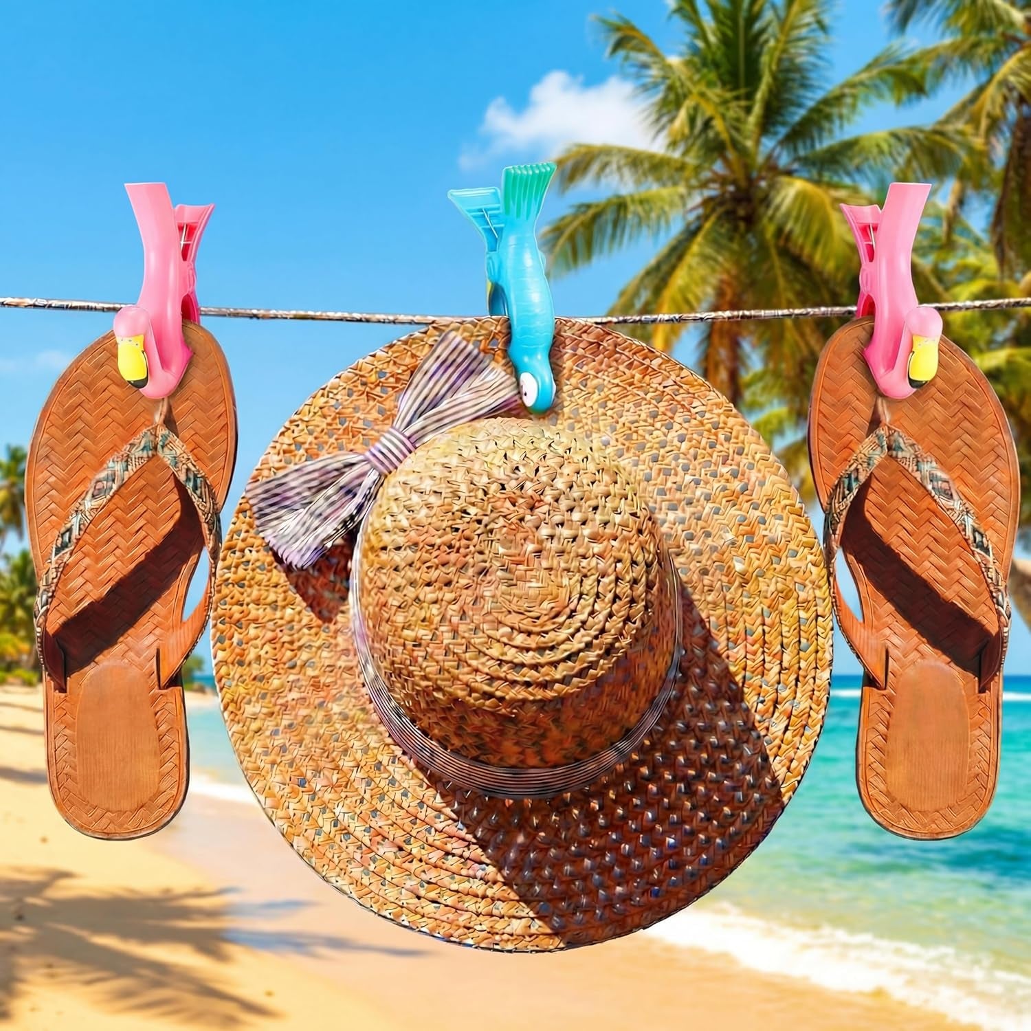 4 Pcs Beach Towel Clip Jumbo Size Windproof Towel Clips for Beach Chairs Cruise Patio Pool or Daily Secure Hold Clothes Pins(Parrot, Flamingo,Blue, Pink)