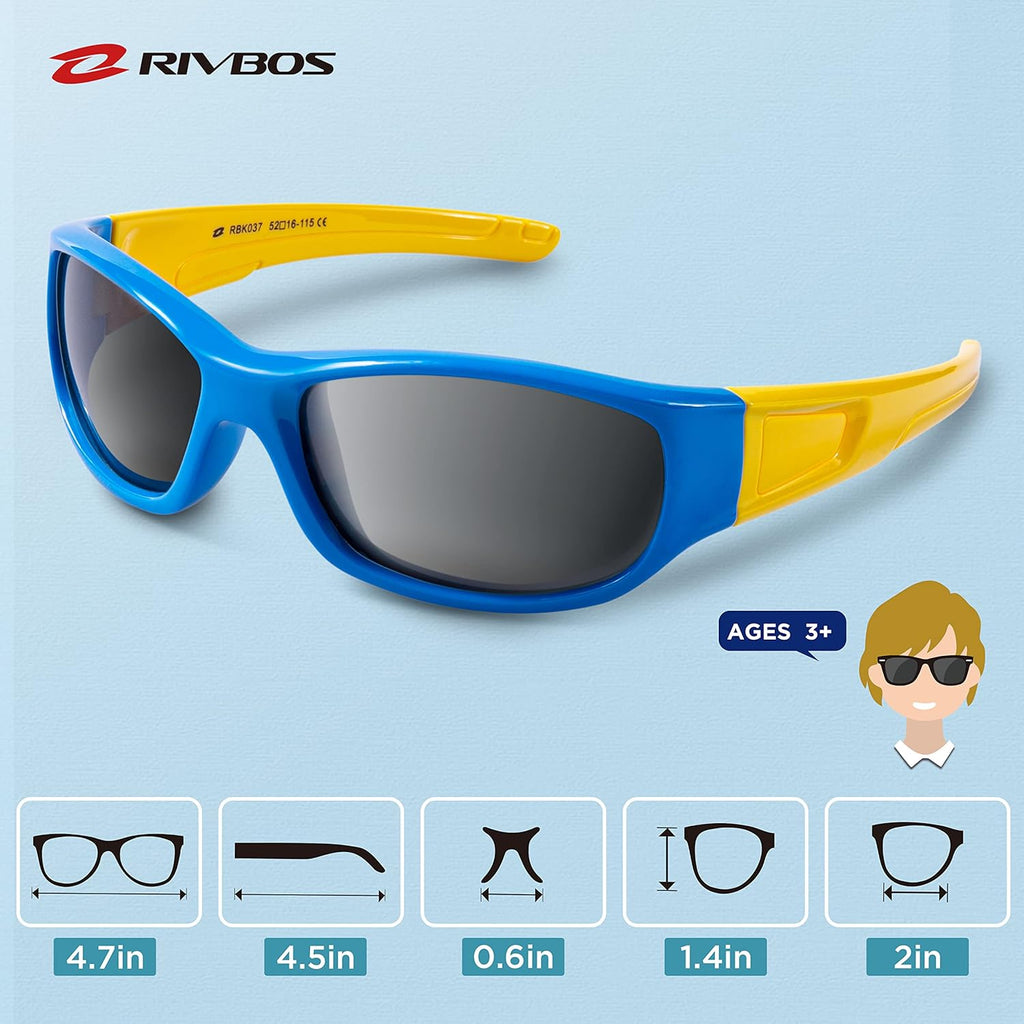 Kids Sunglasses Polarized UV Protection Flexible Rubber Glasses Shades with Strap for Boys Girls RBK037