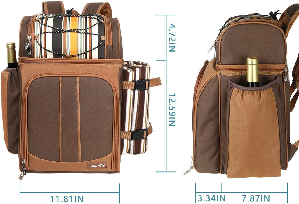 Picnic Basket Backpack for 4 Person with Insulated Leakproof Cooler Compartment, Wine Holder, Fleece Blanket, Cutlery Set, Wedding Gifts for Couples, Engagement Gifts