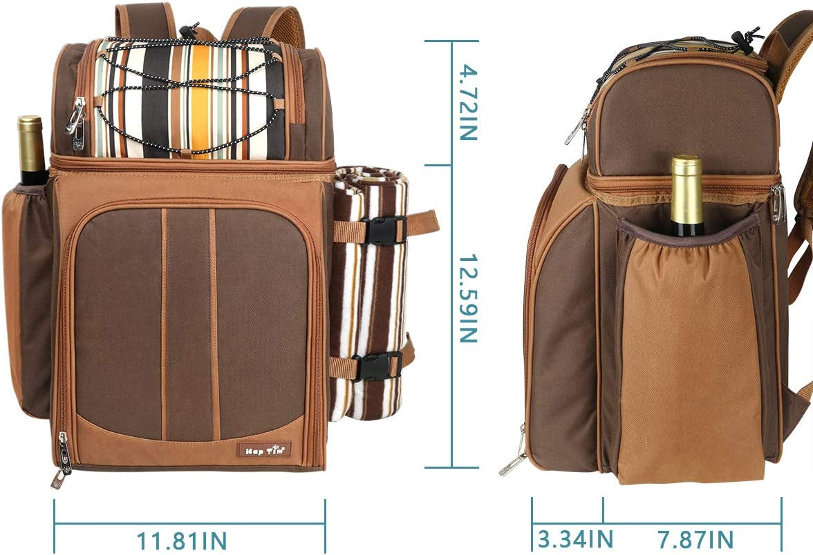 Picnic Basket Backpack for 4 Person with Insulated Leakproof Cooler Compartment, Wine Holder, Fleece Blanket, Cutlery Set, Wedding Gifts for Couples, Engagement Gifts